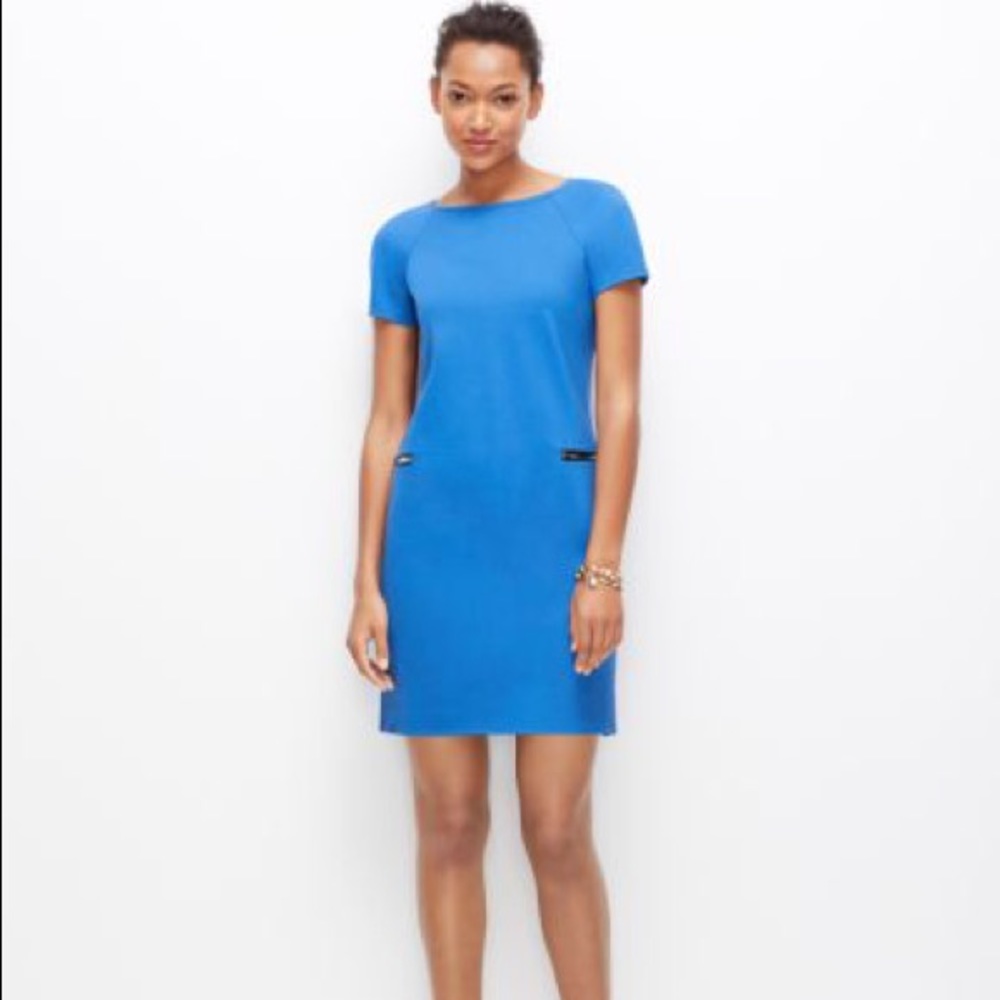Ann Taylor blue dress with leather pocket accents